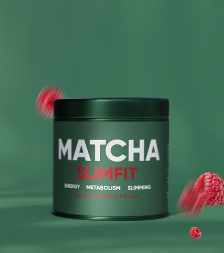 Matcha Slimfit — Dose mit fliegenden Himbeeren